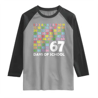 67 Days of School Raglan Shirt Colorful Countdown Grid Milestone Classroom Fun - Wonder Print Shop