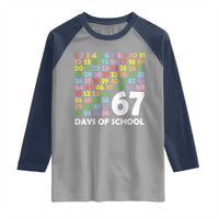 67 Days of School Raglan Shirt Colorful Countdown Grid Milestone Classroom Fun - Wonder Print Shop
