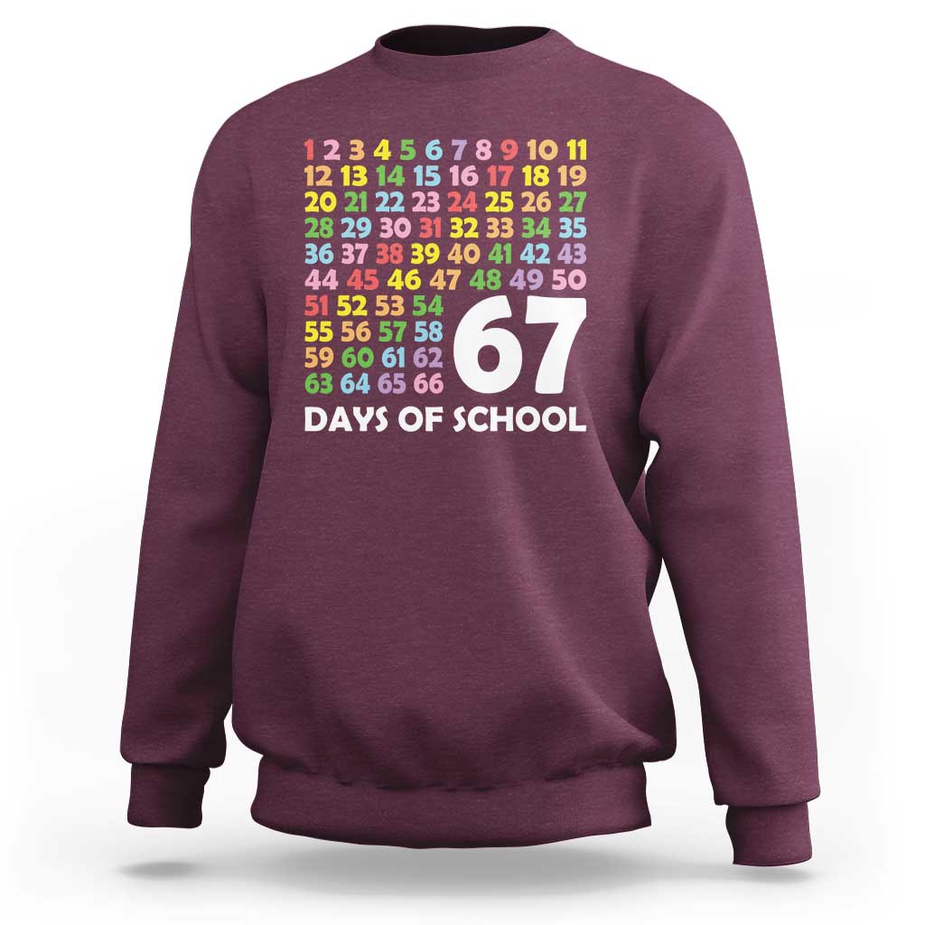67 Days of School Sweatshirt Colorful Countdown Grid Milestone Classroom Fun - Wonder Print Shop