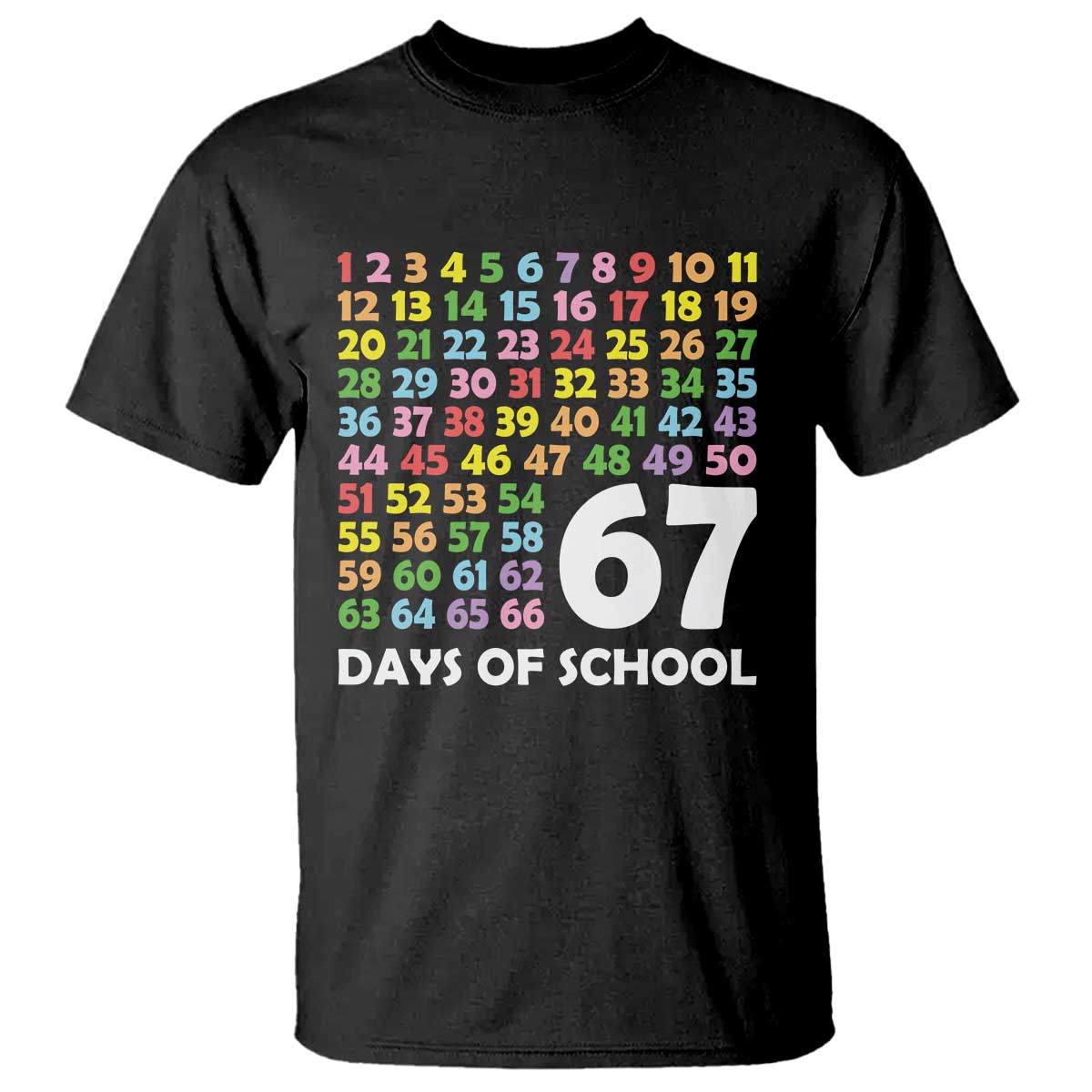 67 Days of School T Shirt Colorful Countdown Grid Milestone Classroom Fun - Wonder Print Shop