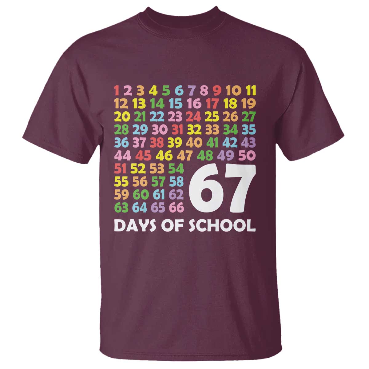 67 Days of School T Shirt Colorful Countdown Grid Milestone Classroom Fun - Wonder Print Shop