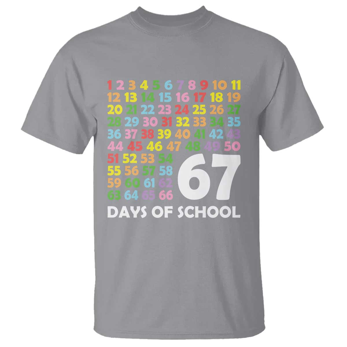 67 Days of School T Shirt Colorful Countdown Grid Milestone Classroom Fun - Wonder Print Shop