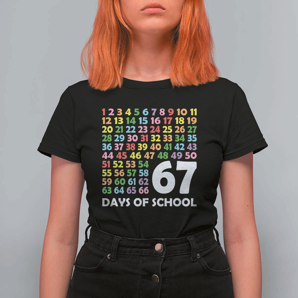 67 Days of School T Shirt For Women Colorful Countdown Grid Milestone Classroom Fun - Wonder Print Shop