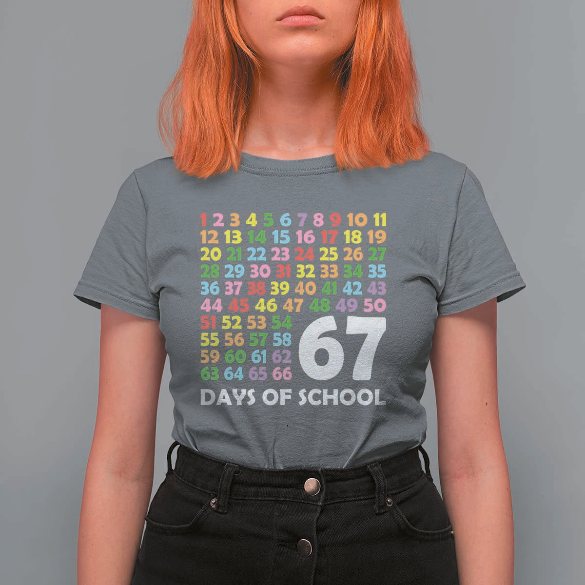 67 Days of School T Shirt For Women Colorful Countdown Grid Milestone Classroom Fun - Wonder Print Shop