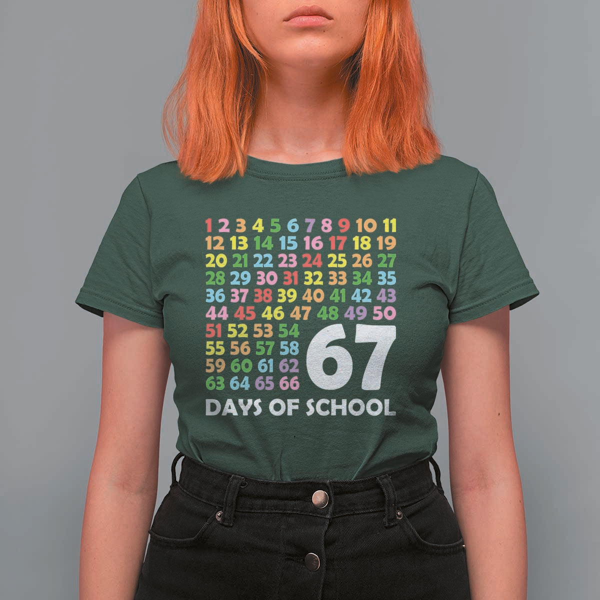 67 Days of School T Shirt For Women Colorful Countdown Grid Milestone Classroom Fun - Wonder Print Shop