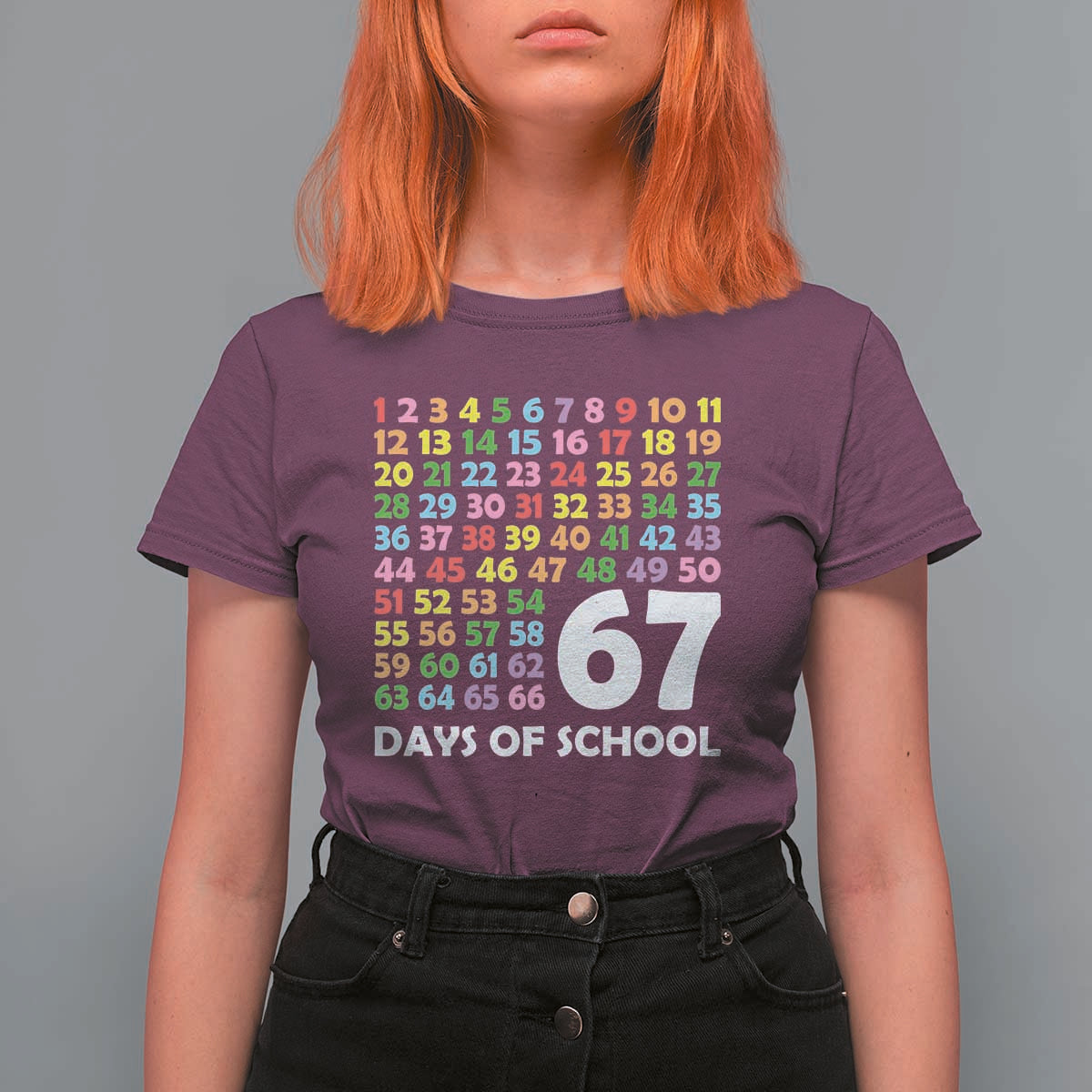 67 Days of School T Shirt For Women Colorful Countdown Grid Milestone Classroom Fun - Wonder Print Shop