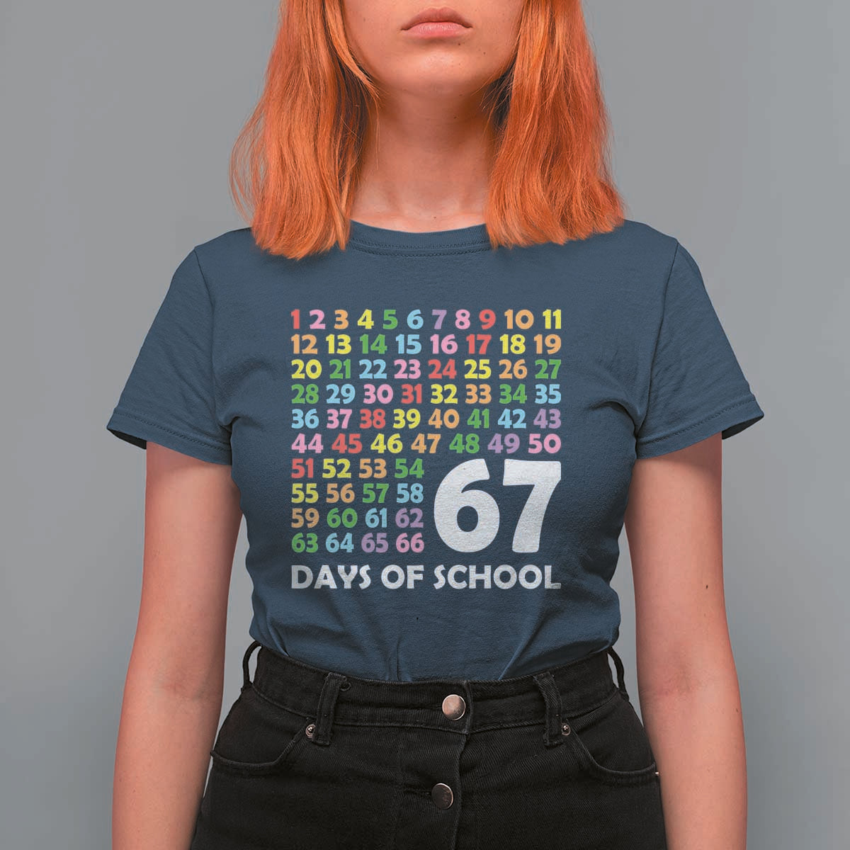 67 Days of School T Shirt For Women Colorful Countdown Grid Milestone Classroom Fun - Wonder Print Shop