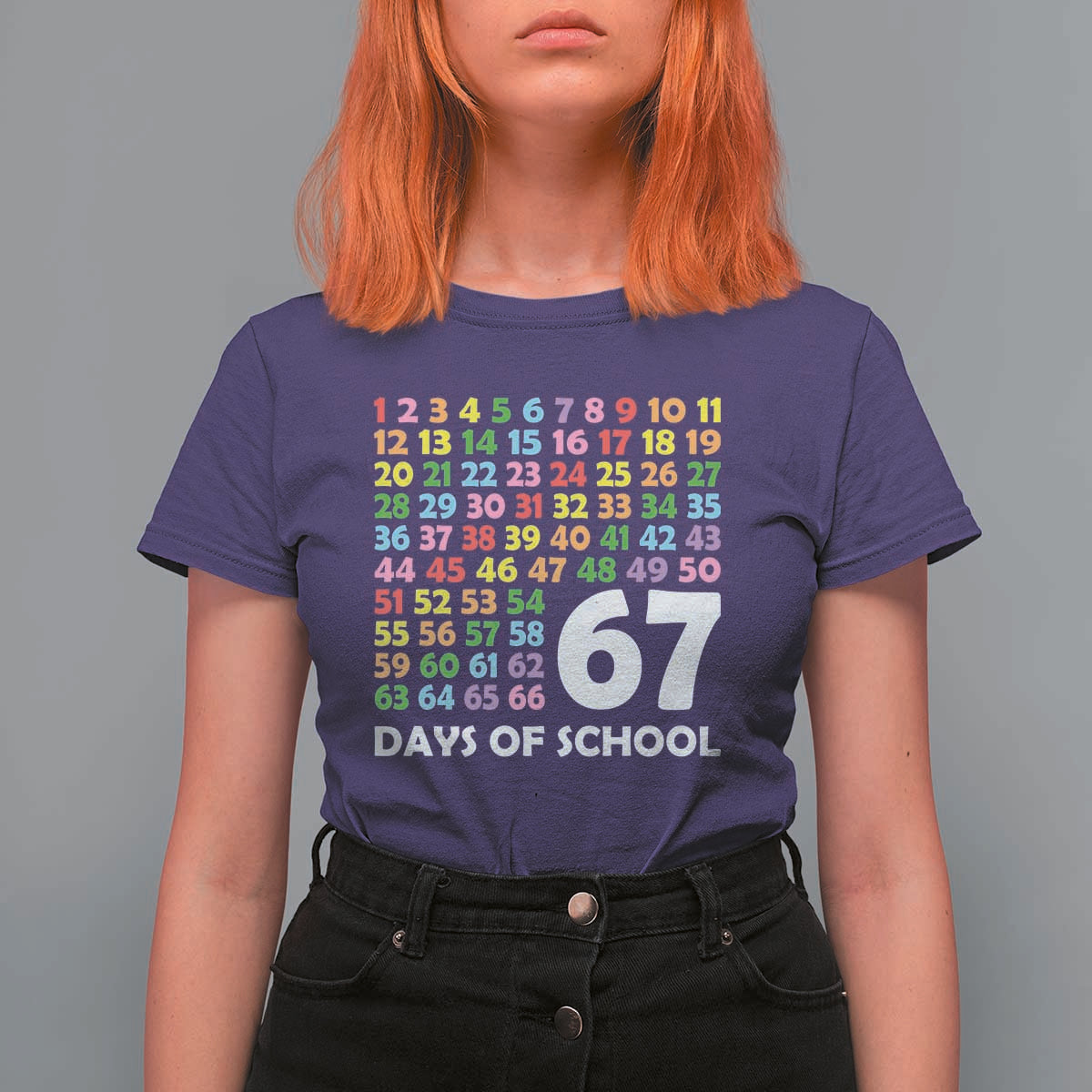 67 Days of School T Shirt For Women Colorful Countdown Grid Milestone Classroom Fun - Wonder Print Shop