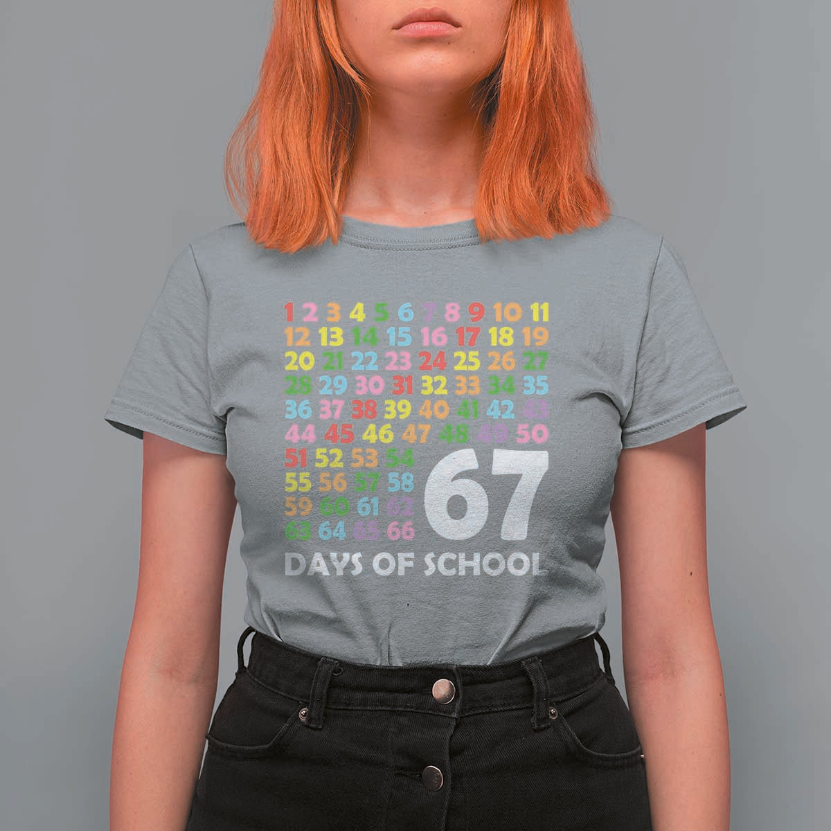 67 Days of School T Shirt For Women Colorful Countdown Grid Milestone Classroom Fun - Wonder Print Shop