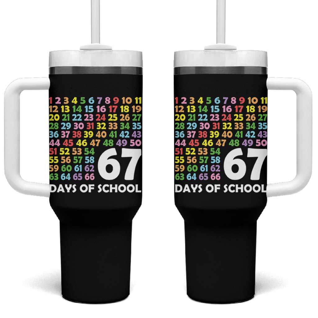67 Days of School Tumbler With Handle Colorful Countdown Grid Milestone Classroom Fun - Wonder Print Shop