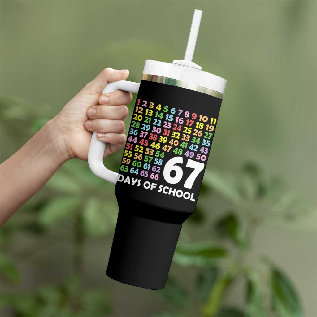 67 Days of School Tumbler With Handle Colorful Countdown Grid Milestone Classroom Fun - Wonder Print Shop
