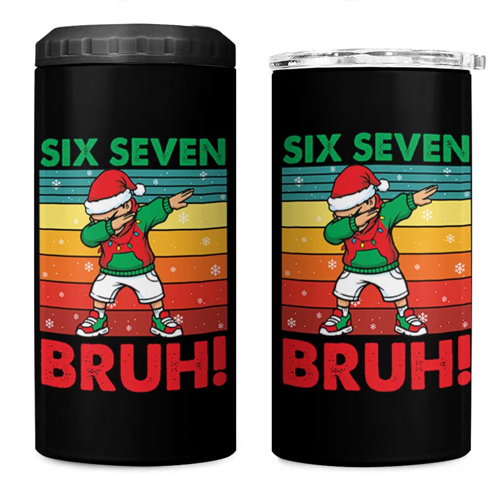 Six Seven Bruh Christmas Dabbing 4 in 1 Can Cooler Tumbler Funny 67 Meme Retro Santa Kid Vibes - Wonder Print Shop