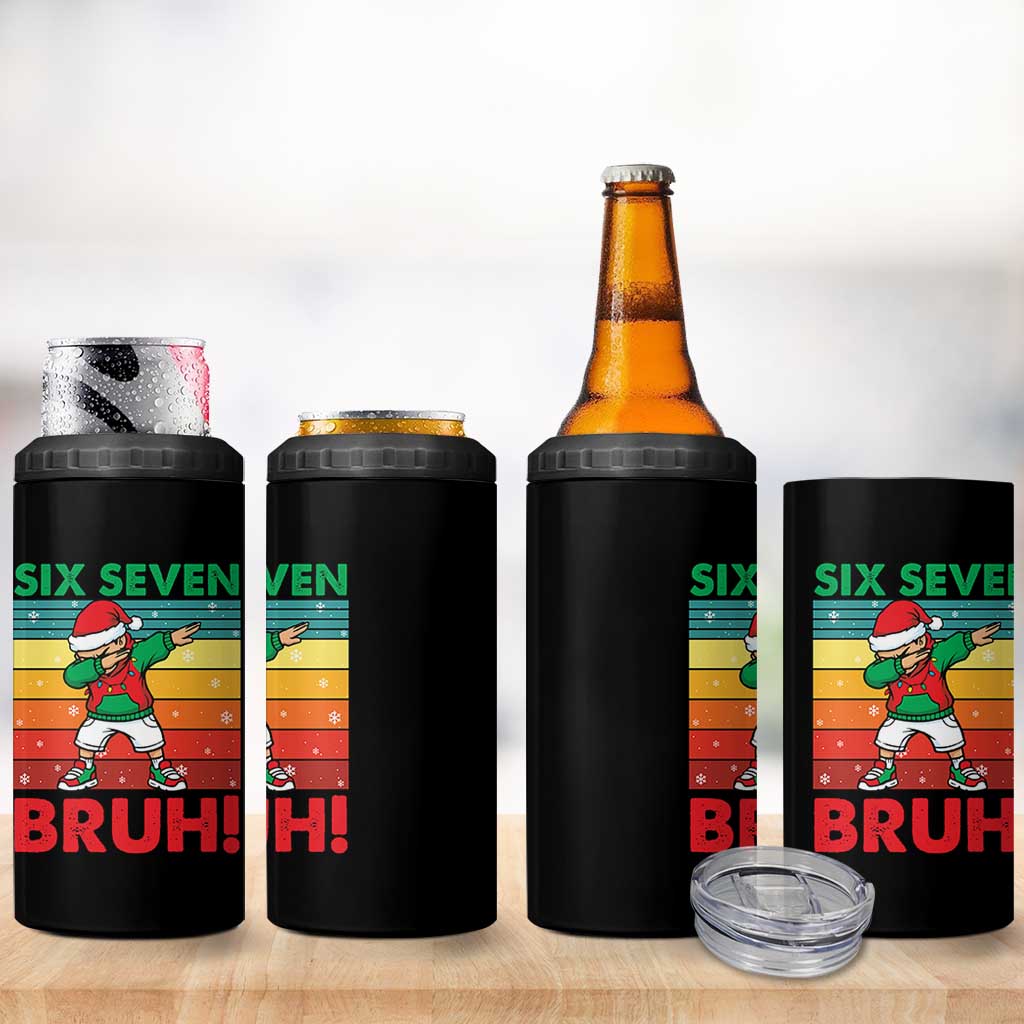 Six Seven Bruh Christmas Dabbing 4 in 1 Can Cooler Tumbler Funny 67 Meme Retro Santa Kid Vibes - Wonder Print Shop
