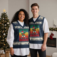 Six Seven Bruh Xmas Dabbing V-Neck Knit Sweater Vest Funny 67 Meme Retro Santa Kid Vibes - Wonder Print Shop