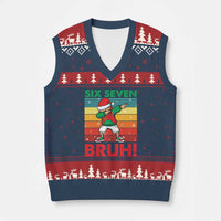 Six Seven Bruh Xmas Dabbing V-Neck Knit Sweater Vest Funny 67 Meme Retro Santa Kid Vibes - Wonder Print Shop