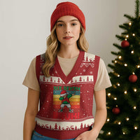 Six Seven Bruh Xmas Dabbing V-Neck Knit Sweater Vest Funny 67 Meme Retro Santa Kid Vibes - Wonder Print Shop