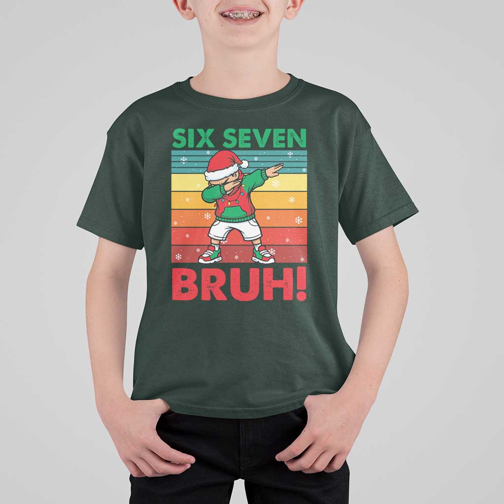 Six Seven Bruh Christmas Dabbing T Shirt For Kid Funny 67 Meme Retro Santa Kid Vibes - Wonder Print Shop