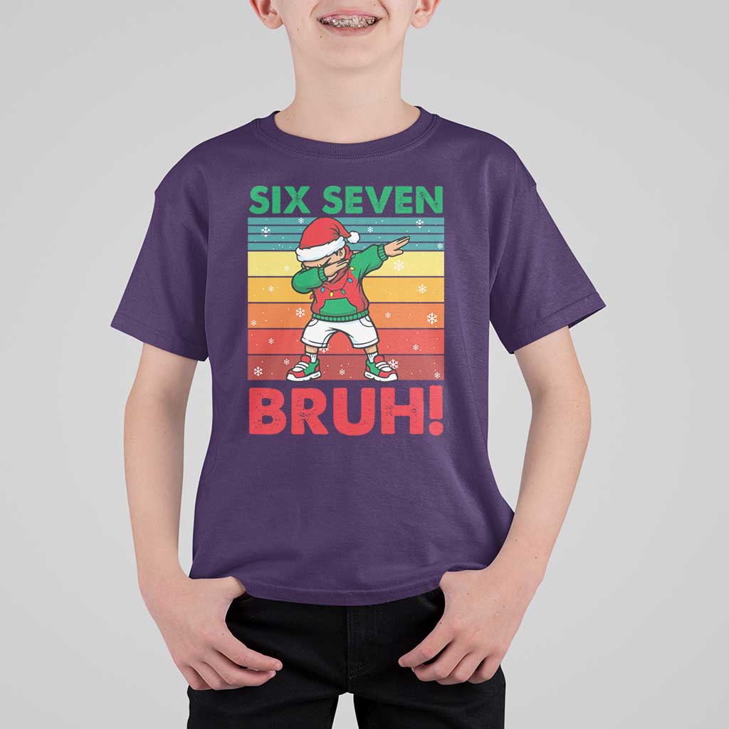 Six Seven Bruh Christmas Dabbing T Shirt For Kid Funny 67 Meme Retro Santa Kid Vibes - Wonder Print Shop