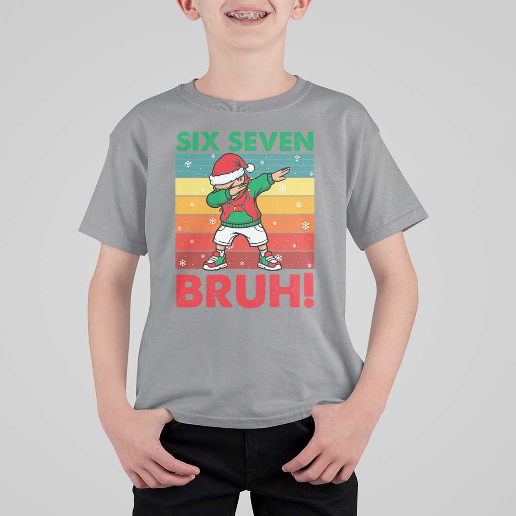 Six Seven Bruh Christmas Dabbing T Shirt For Kid Funny 67 Meme Retro Santa Kid Vibes - Wonder Print Shop