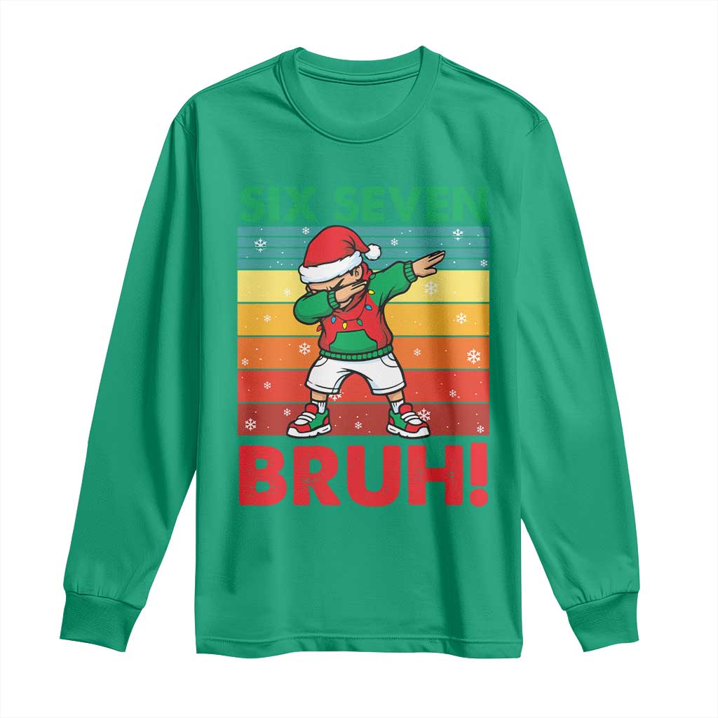 Six Seven Bruh Christmas Dabbing Long Sleeve Shirt Funny 67 Meme Retro Santa Kid Vibes - Wonder Print Shop