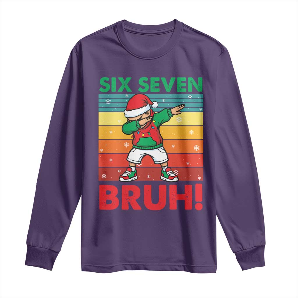 Six Seven Bruh Christmas Dabbing Long Sleeve Shirt Funny 67 Meme Retro Santa Kid Vibes - Wonder Print Shop