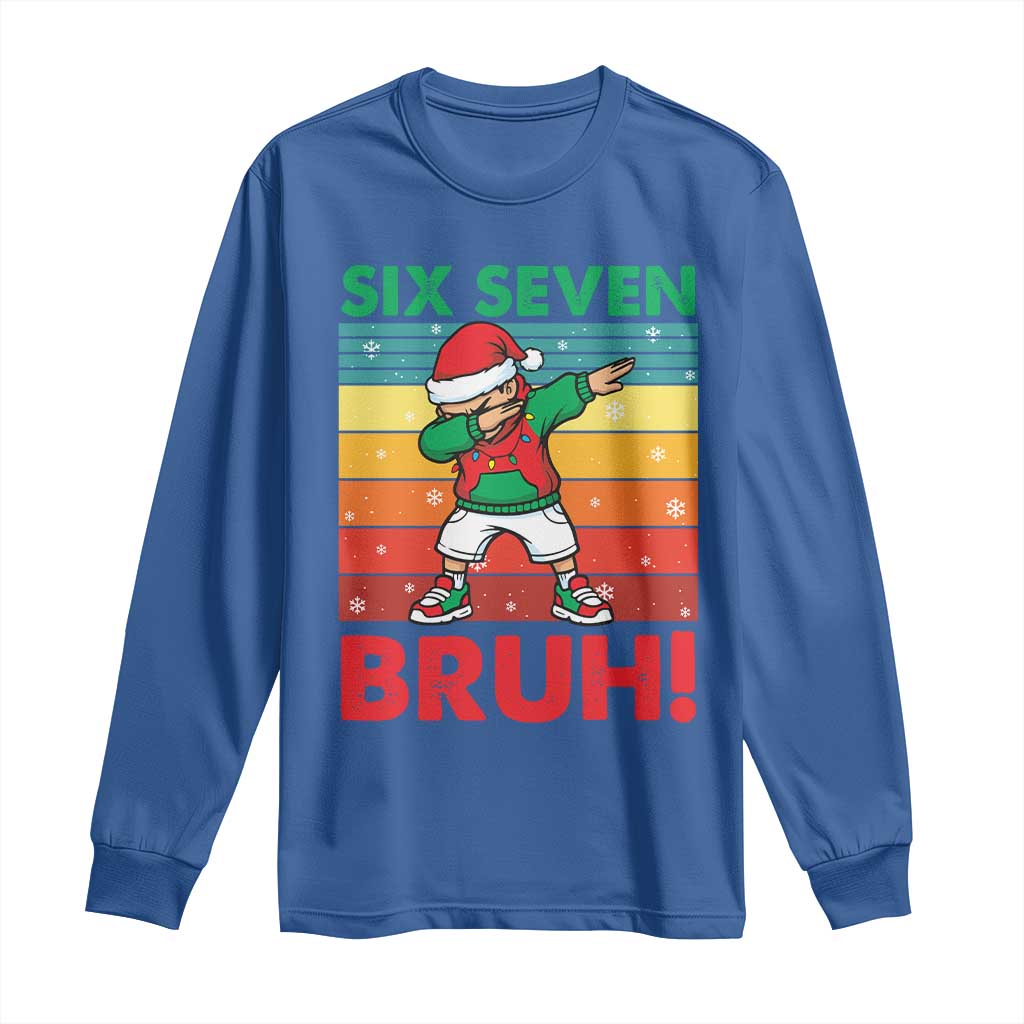Six Seven Bruh Christmas Dabbing Long Sleeve Shirt Funny 67 Meme Retro Santa Kid Vibes - Wonder Print Shop