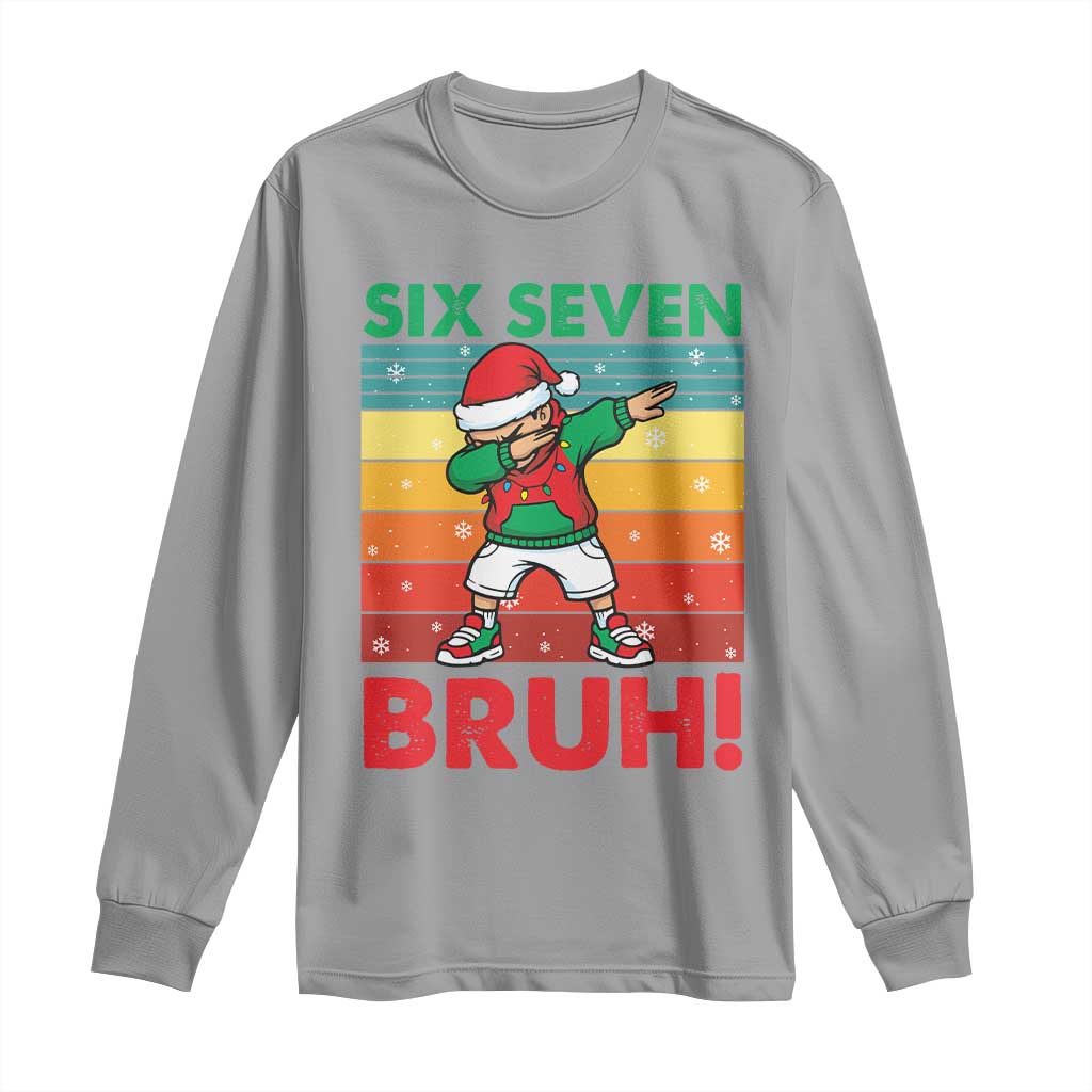 Six Seven Bruh Christmas Dabbing Long Sleeve Shirt Funny 67 Meme Retro Santa Kid Vibes - Wonder Print Shop