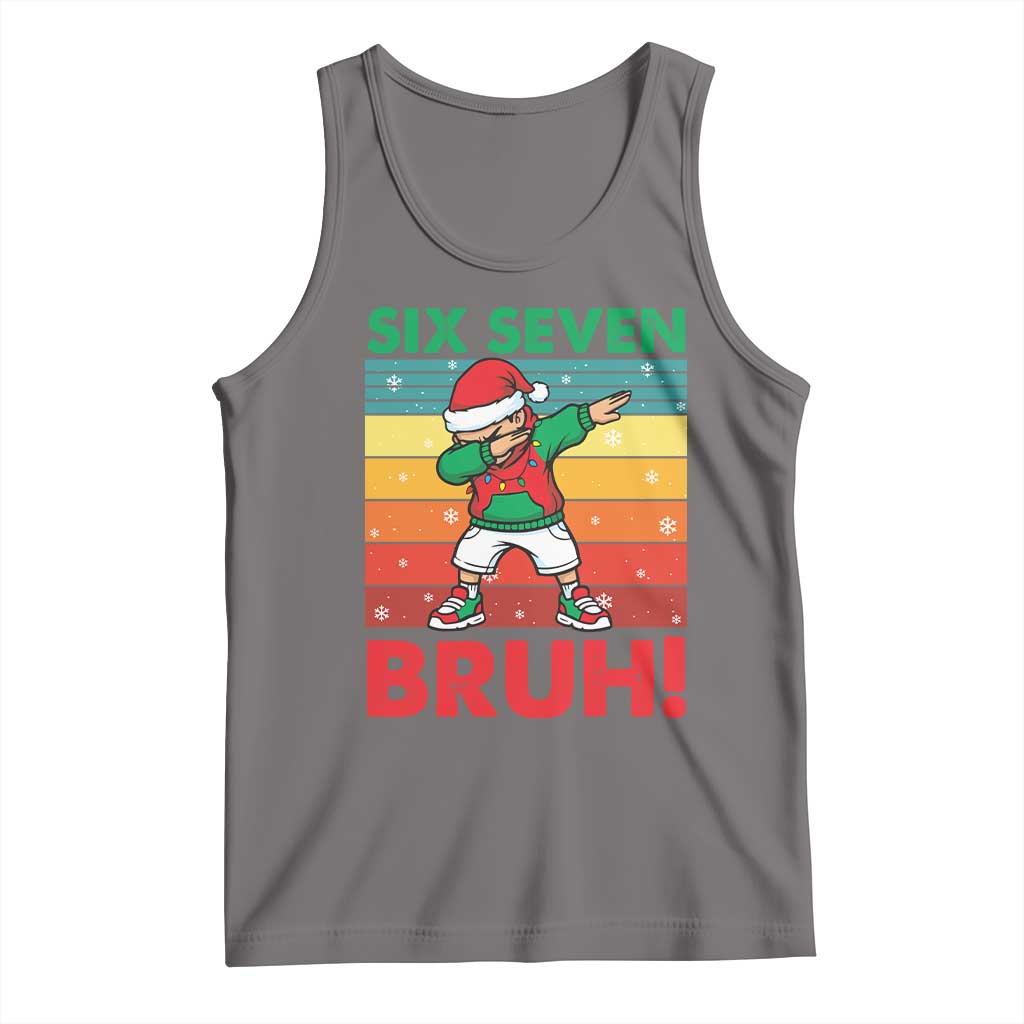 Six Seven Bruh Christmas Dabbing Tank Top Funny 67 Meme Retro Santa Kid Vibes - Wonder Print Shop