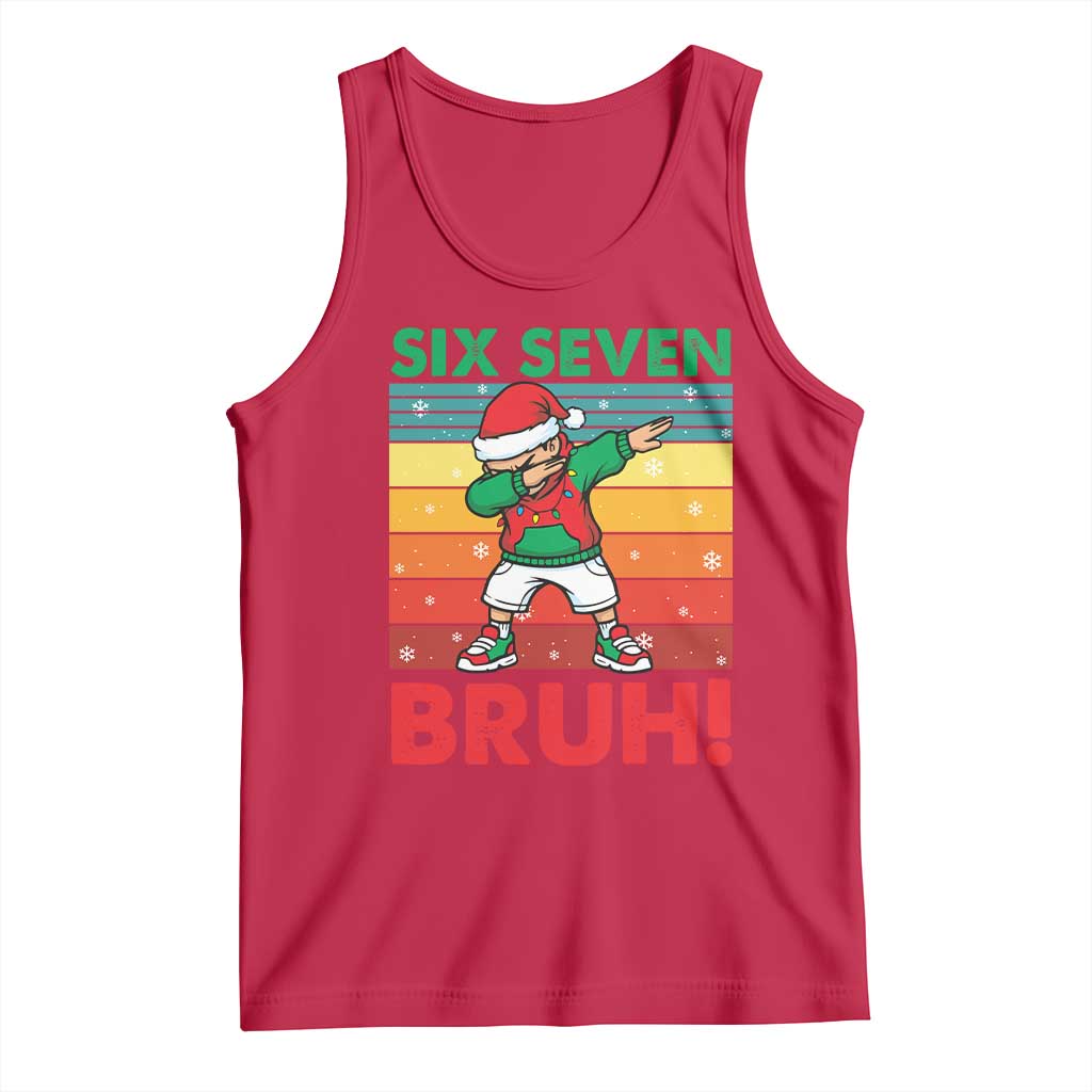 Six Seven Bruh Christmas Dabbing Tank Top Funny 67 Meme Retro Santa Kid Vibes - Wonder Print Shop