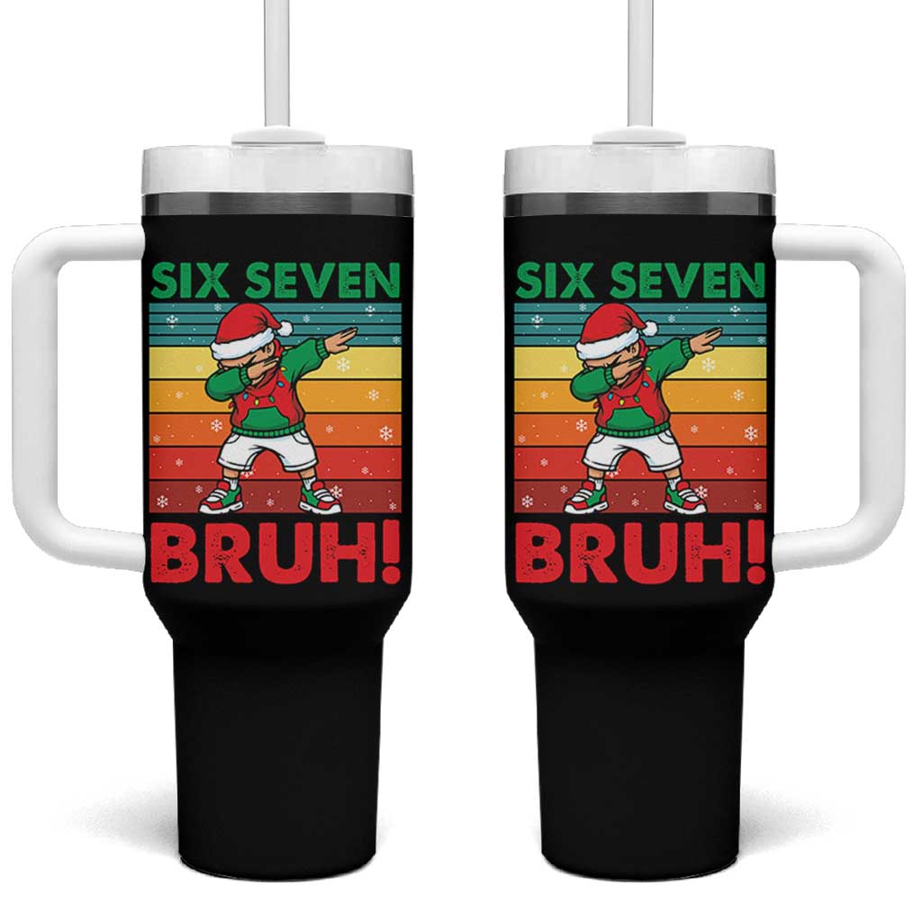 Six Seven Bruh Christmas Dabbing Tumbler With Handle Funny 67 Meme Retro Santa Kid Vibes - Wonder Print Shop