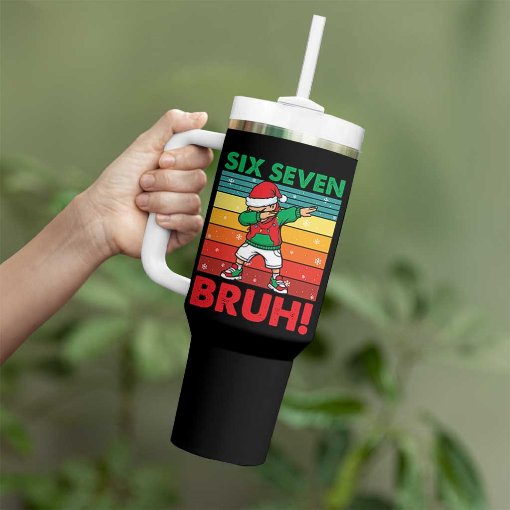 Six Seven Bruh Christmas Dabbing Tumbler With Handle Funny 67 Meme Retro Santa Kid Vibes - Wonder Print Shop