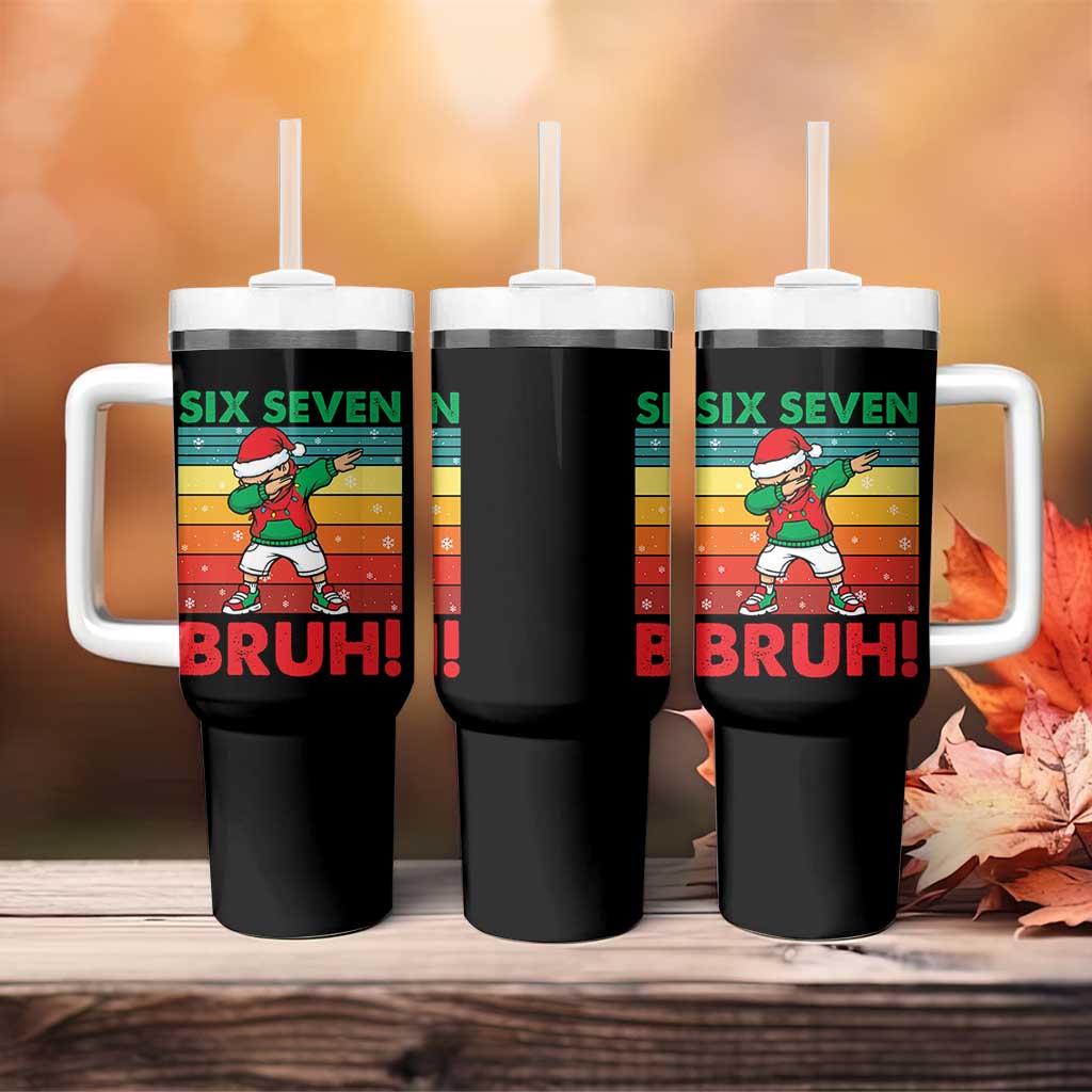 Six Seven Bruh Christmas Dabbing Tumbler With Handle Funny 67 Meme Retro Santa Kid Vibes - Wonder Print Shop