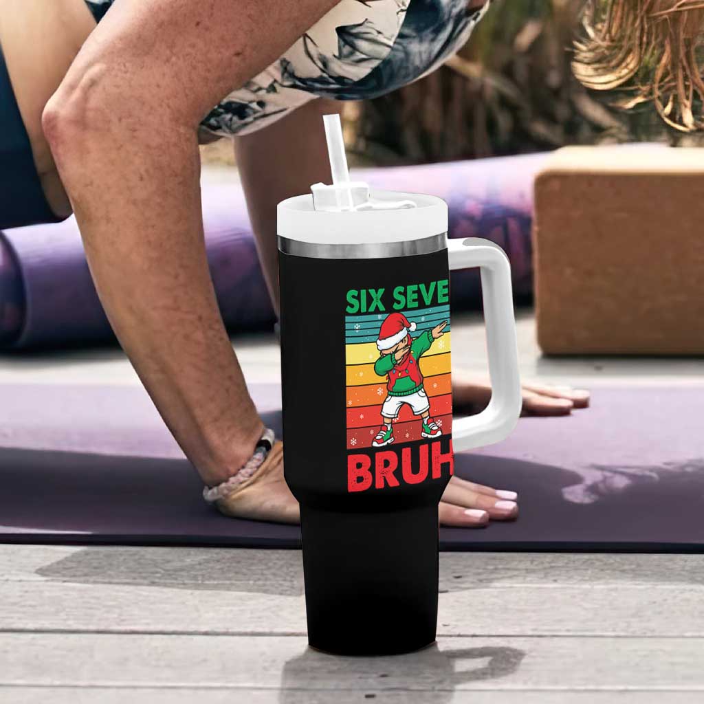 Six Seven Bruh Christmas Dabbing Tumbler With Handle Funny 67 Meme Retro Santa Kid Vibes - Wonder Print Shop