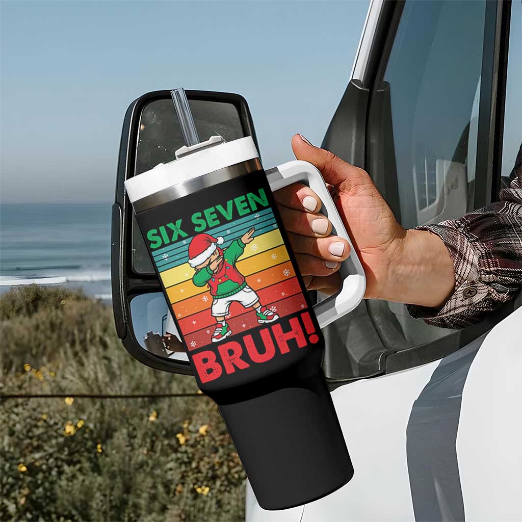Six Seven Bruh Christmas Dabbing Tumbler With Handle Funny 67 Meme Retro Santa Kid Vibes - Wonder Print Shop