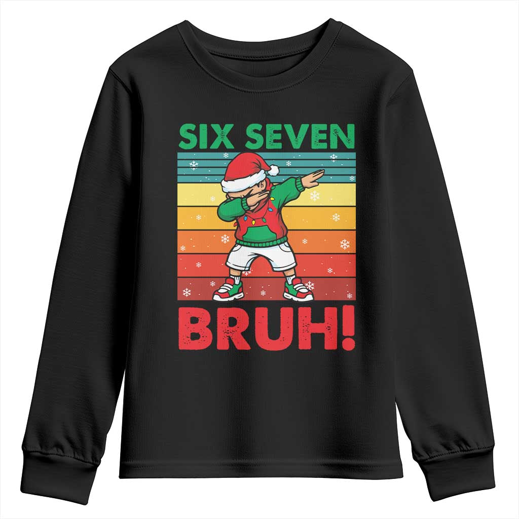 Six Seven Bruh Christmas Dabbing Youth Sweatshirt Funny 67 Meme Retro Santa Kid Vibes - Wonder Print Shop