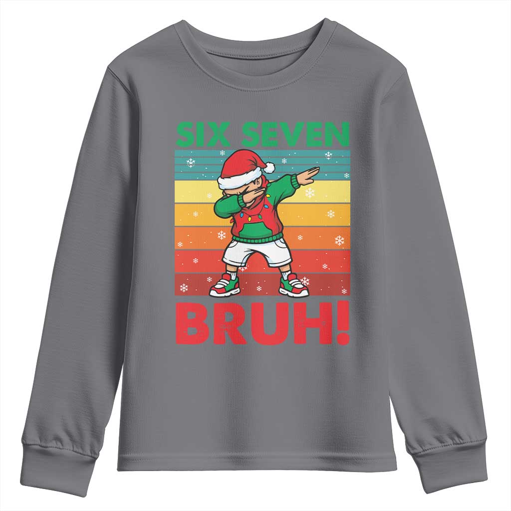 Six Seven Bruh Christmas Dabbing Youth Sweatshirt Funny 67 Meme Retro Santa Kid Vibes - Wonder Print Shop