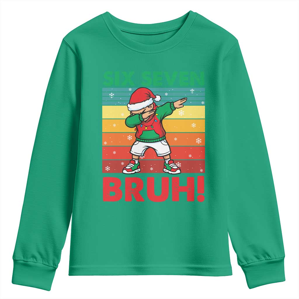 Six Seven Bruh Christmas Dabbing Youth Sweatshirt Funny 67 Meme Retro Santa Kid Vibes - Wonder Print Shop
