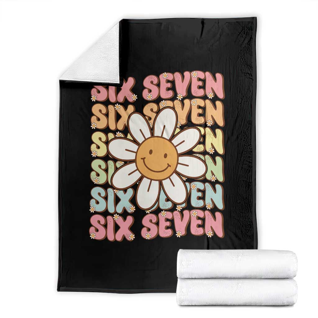 Six Seven Flower Power Throw Blanket Viral 67 Meme with Retro Daisy - Wonder Print Shop