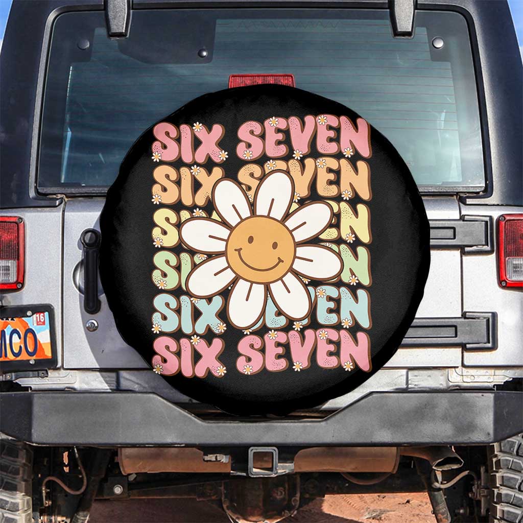 Six Seven Flower Power Spare Tire Cover Viral 67 Meme with Retro Daisy - Wonder Print Shop