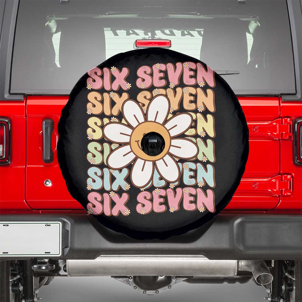 Six Seven Flower Power Spare Tire Cover Viral 67 Meme with Retro Daisy - Wonder Print Shop