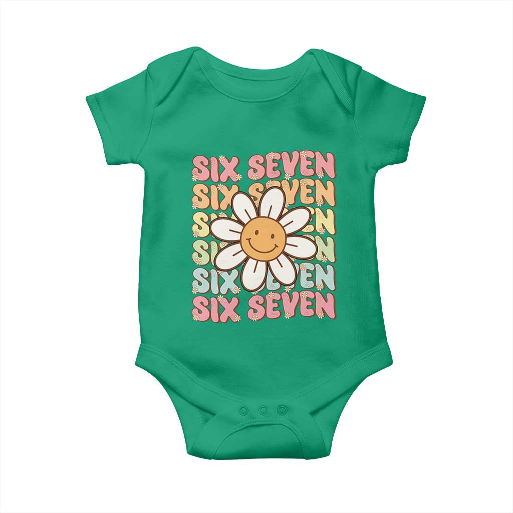 Six Seven Flower Power Baby Onesie Viral 67 Meme with Retro Daisy - Wonder Print Shop