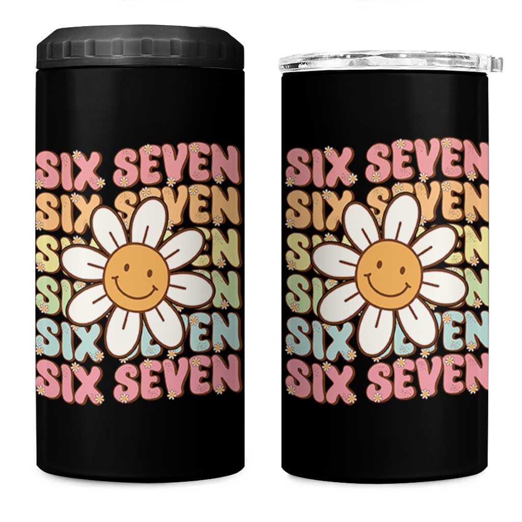 Six Seven Flower Power 4 in 1 Can Cooler Tumbler Viral 67 Meme with Retro Daisy - Wonder Print Shop