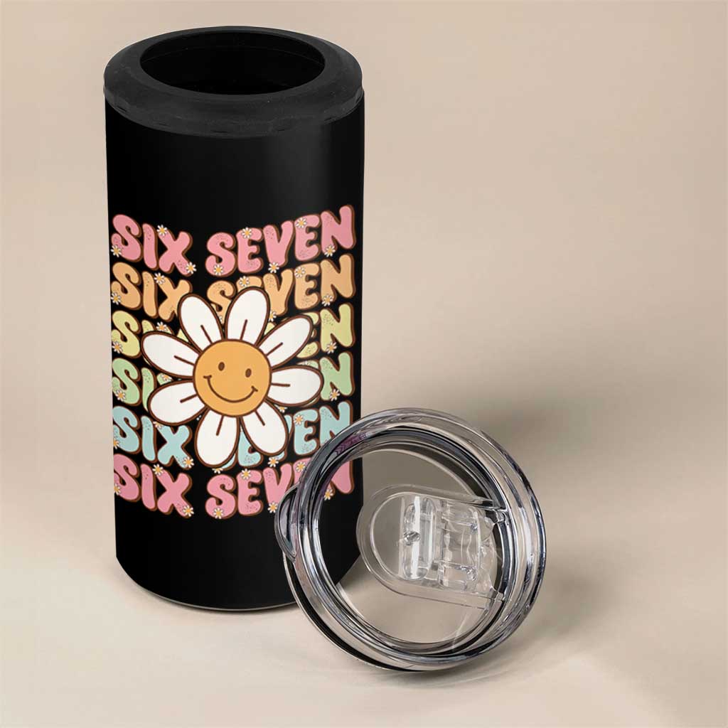 Six Seven Flower Power 4 in 1 Can Cooler Tumbler Viral 67 Meme with Retro Daisy - Wonder Print Shop