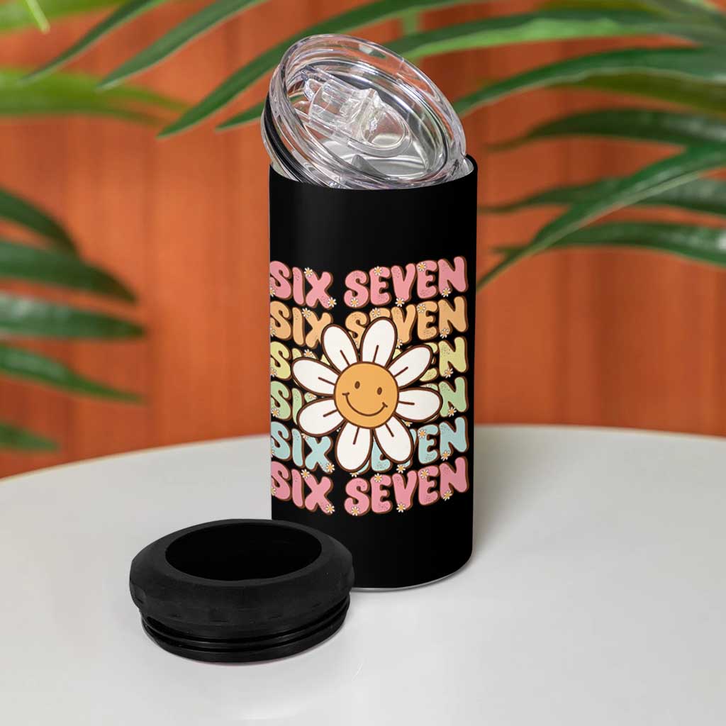 Six Seven Flower Power 4 in 1 Can Cooler Tumbler Viral 67 Meme with Retro Daisy - Wonder Print Shop