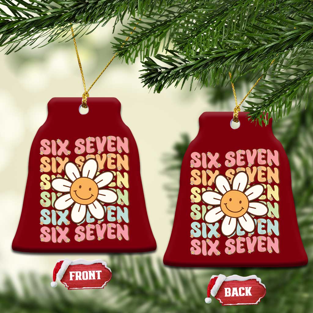Six Seven Flower Power Ceramic Ornament Viral 67 Meme with Retro Daisy - Wonder Print Shop