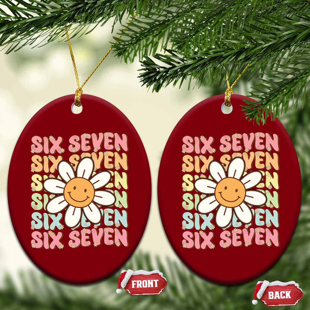 Six Seven Flower Power Ceramic Ornament Viral 67 Meme with Retro Daisy - Wonder Print Shop