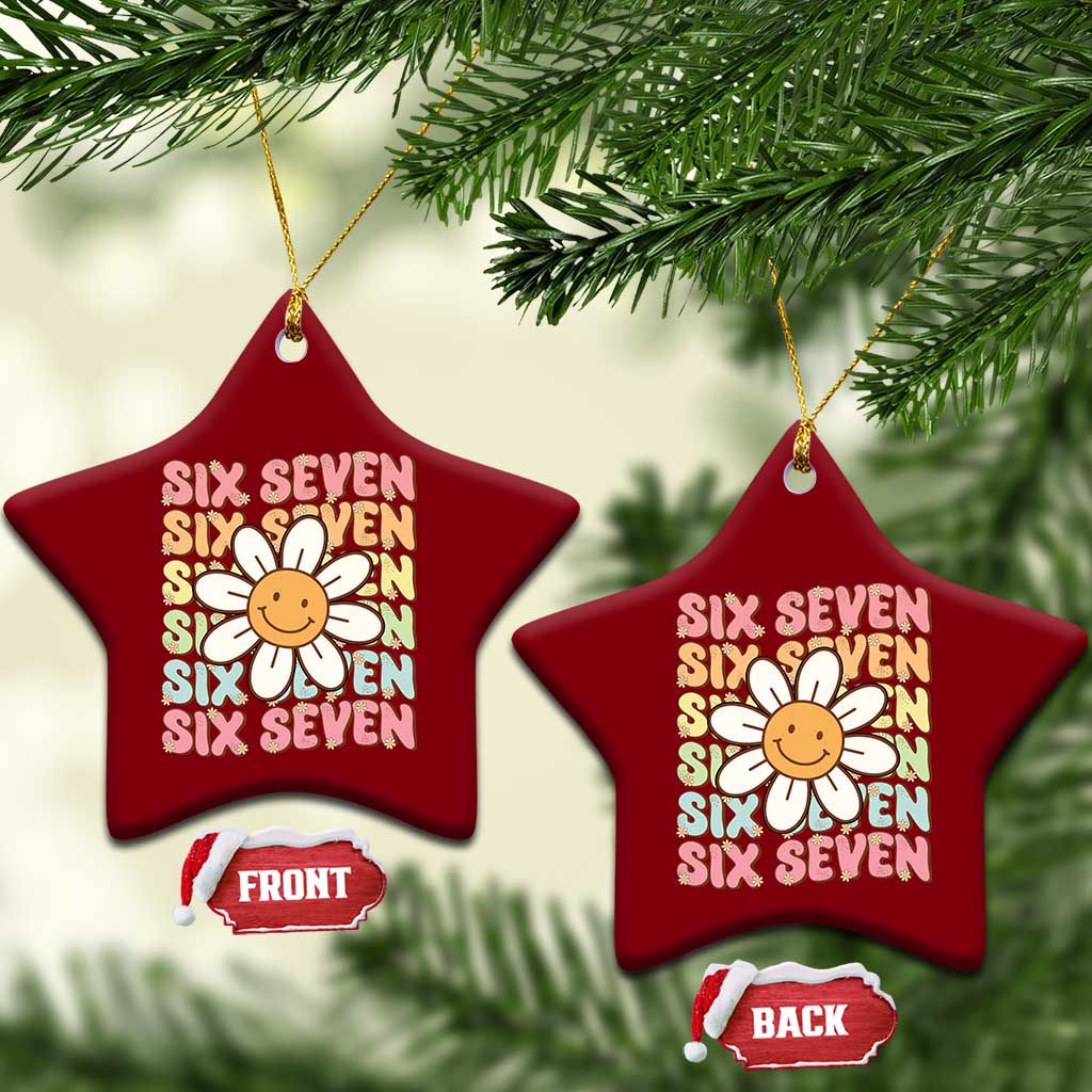 Six Seven Flower Power Ceramic Ornament Viral 67 Meme with Retro Daisy - Wonder Print Shop