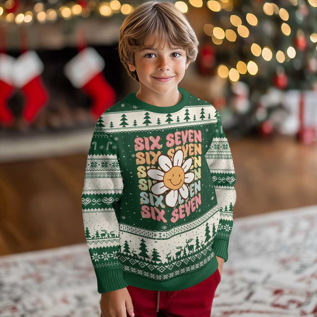 Six Seven Flower Power Ugly Christmas Sweater Viral 67 Meme with Retro Daisy - Wonder Print Shop