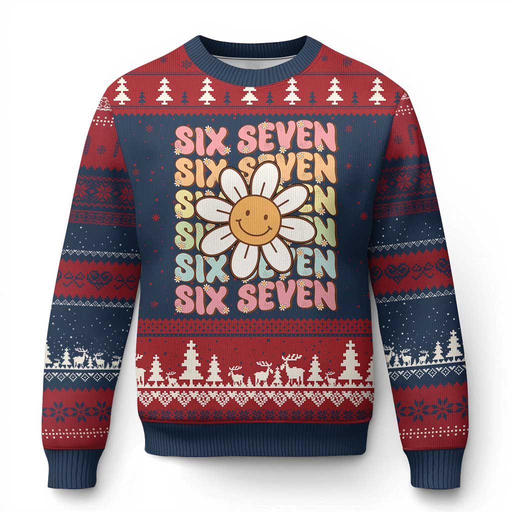 Six Seven Flower Power Ugly Christmas Sweater Viral 67 Meme with Retro Daisy - Wonder Print Shop