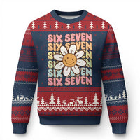 Six Seven Flower Power Ugly Christmas Sweater Viral 67 Meme with Retro Daisy - Wonder Print Shop